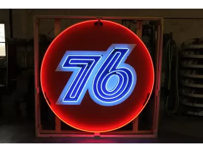 Original 76 Gasoline Porcelain Neon Sign 60 IN Diameter 