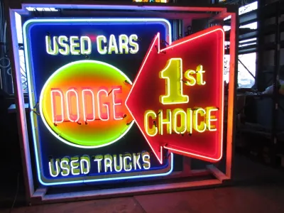 New Dodge 1st Choice Used Cars/Used Trucks Animated Porcelain Neon Sign  72 IN W x 60 IN H