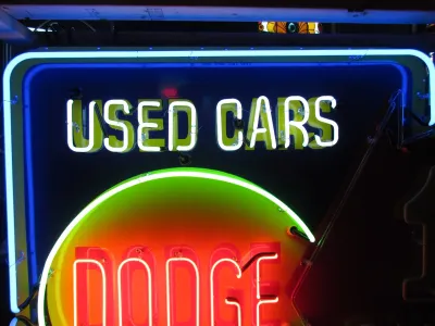 New Dodge 1st Choice Used Cars/Used Trucks Animated Porcelain Neon Sign  72 IN W x 60 IN H