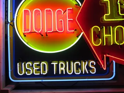 New Dodge 1st Choice Used Cars/Used Trucks Animated Porcelain Neon Sign  72 IN W x 60 IN H