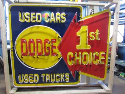 New Dodge 1st Choice Used Cars/Used Trucks Animated Porcelain Neon Sign  72 IN W x 60 IN H