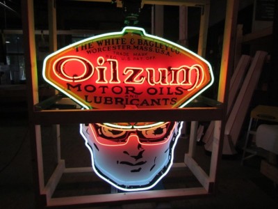 New Double-Sided Rotating Oilzum Porcelain Neon Sign 48 IN W x 48 IN H 