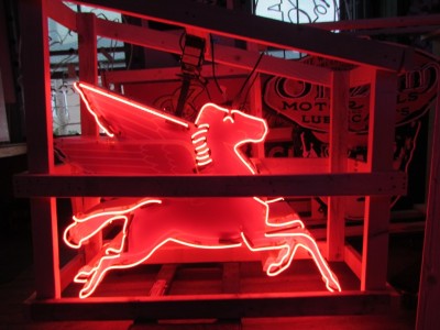 New Double-Sided Rotating Pegasus Porcelain Neon Sign 48 IN W x 37 IN H 