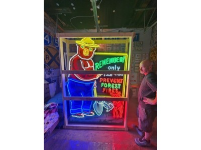 New Smokey The Bear Painted Neon Sign 61 IN W x 90 IN H