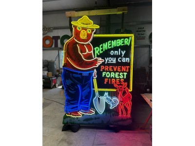 New Smokey The Bear Painted Neon Sign 61 IN W x 90 IN H