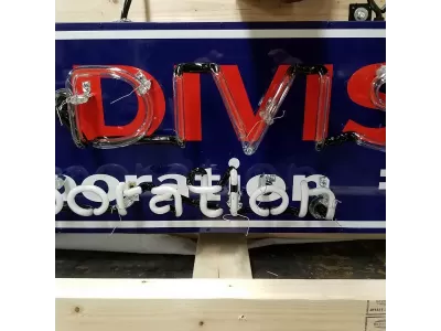 New AC Spark Plug / GM Porcelain Neon Sign w/Bullnose Ends 9 Feet Wide x 12" High