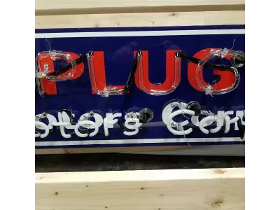 New AC Spark Plug / GM Porcelain Neon Sign w/Bullnose Ends 9 Feet Wide x 12" High