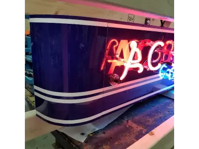 New AC Spark Plug / GM Porcelain Neon Sign w/Bullnose Ends 9 Feet Wide x 12" High