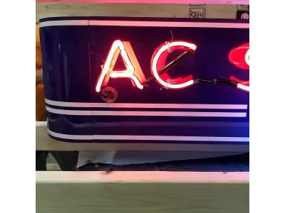 New AC Spark Plug / GM Porcelain Neon Sign w/Bullnose Ends 9 Feet Wide x 12" High