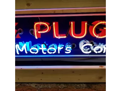 New AC Spark Plug / GM Porcelain Neon Sign w/Bullnose Ends 9 Feet Wide x 12" High