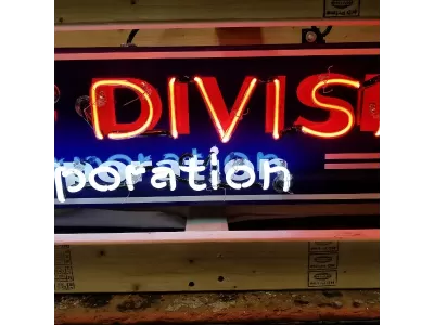 New AC Spark Plug / GM Porcelain Neon Sign w/Bullnose Ends 9 Feet Wide x 12" High