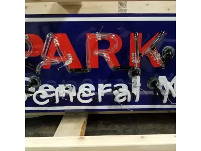 New AC Spark Plug / GM Porcelain Neon Sign w/Bullnose Ends 9 Feet Wide x 12" High