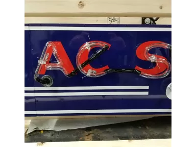 New AC Spark Plug / GM Porcelain Neon Sign w/Bullnose Ends 9 Feet Wide x 12" High