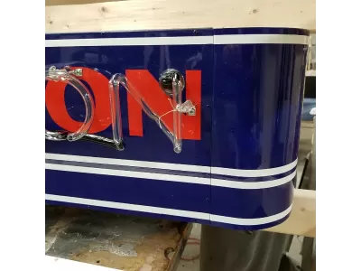 New AC Spark Plug / GM Porcelain Neon Sign w/Bullnose Ends 9 Feet Wide x 12" High