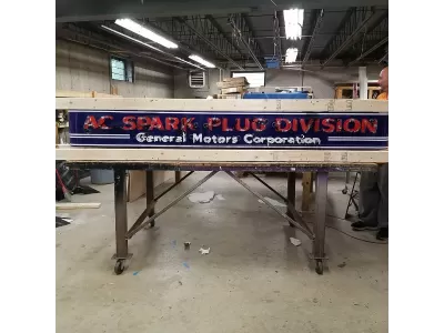 New AC Spark Plug / GM Porcelain Neon Sign w/Bullnose Ends 9 Feet Wide x 12" High