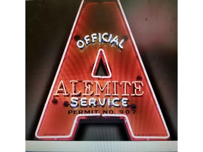 Original Alemite Porcelain Sign with Neon 31"W x 35"H