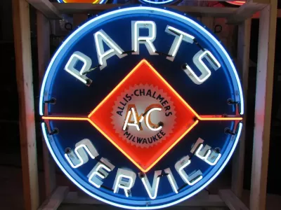 New Single-Sided Allis Chalmers Parts Service Porcelain Neon Sign 48" Diameter