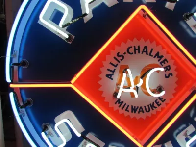 New Single-Sided Allis Chalmers Parts Service Porcelain Neon Sign 48" Diameter