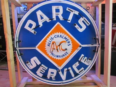 New Single-Sided Allis Chalmers Parts Service Porcelain Neon Sign 48" Diameter