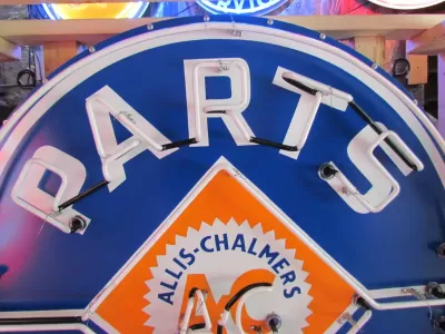 New Single-Sided Allis Chalmers Parts Service Porcelain Neon Sign 48" Diameter