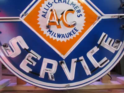 New Single-Sided Allis Chalmers Parts Service Porcelain Neon Sign 48" Diameter