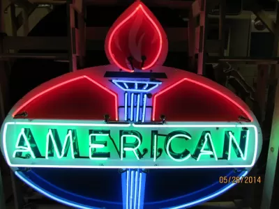 New American Gas Porcelain Sign with Neon 72"W x 60"H