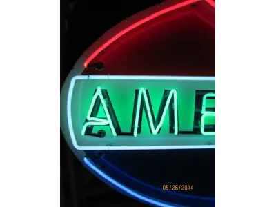 New American Gas Porcelain Sign with Neon 72"W x 60"H