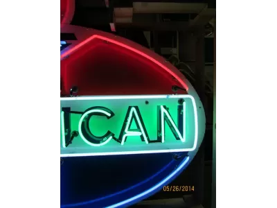 New American Gas Porcelain Sign with Neon 72"W x 60"H