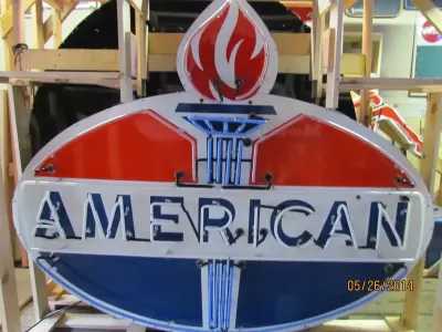 New American Gas Porcelain Sign with Neon 72"W x 60"H