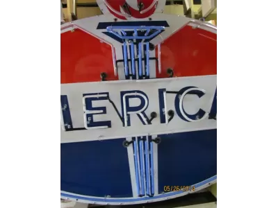 New American Gas Porcelain Sign with Neon 72"W x 60"H