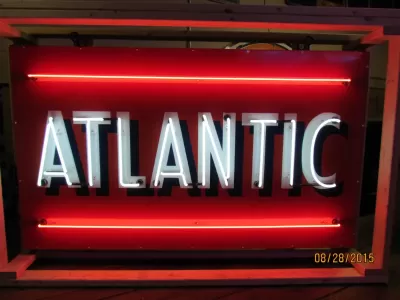 Original Atlantic Gas Porcelain Sign with Neon 72"x42" - SSPN
