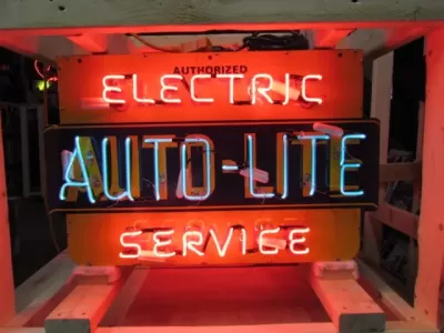 New Autolite Double-Sided Porcelain Neon with Aged Steel Can 30" W x 20" H