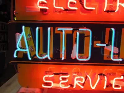 New Autolite Double-Sided Porcelain Neon with Aged Steel Can 30" W x 20" H