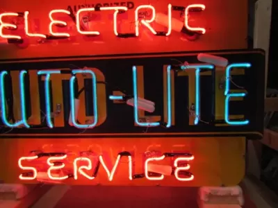 New Autolite Double-Sided Porcelain Neon with Aged Steel Can 30" W x 20" H