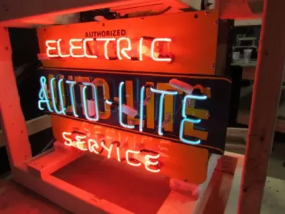 New Autolite Double-Sided Porcelain Neon with Aged Steel Can 30" W x 20" H