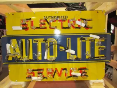 New Autolite Double-Sided Porcelain Neon with Aged Steel Can 30" W x 20" H