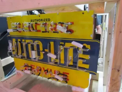 New Autolite Double-Sided Porcelain Neon with Aged Steel Can 30" W x 20" H
