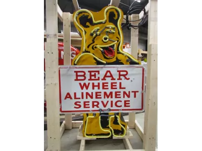 New "Bear Wheel Alinement Service" Painted Neon Sign 34"W x 53"H
