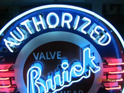 New Buick Valve in Head Porcelain Neon Sign 42" Diameter