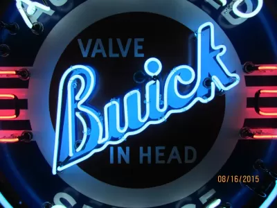 New Buick Valve in Head Porcelain Neon Sign 42" Diameter