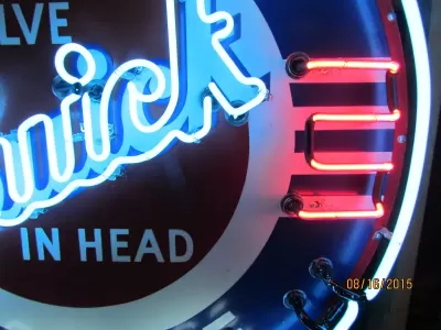 New Buick Valve in Head Porcelain Neon Sign 42" Diameter