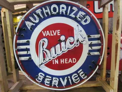 New Buick Valve in Head Porcelain Neon Sign 42" Diameter