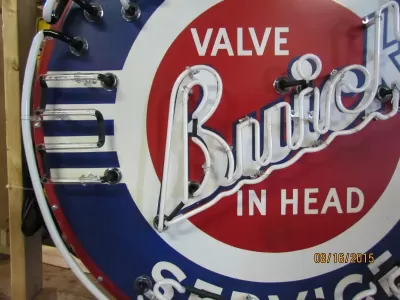 New Buick Valve in Head Porcelain Neon Sign 42" Diameter