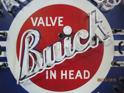 New Buick Valve in Head Porcelain Neon Sign 42" Diameter