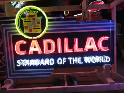 New Cadillac Double-Sided Porcelain Neon Sign with Bullnose 72"W x 48"H