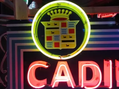 New Cadillac Double-Sided Porcelain Neon Sign with Bullnose 72"W x 48"H