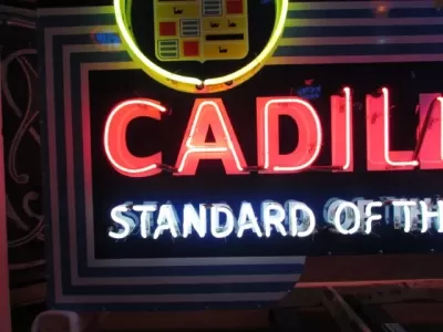 New Cadillac Double-Sided Porcelain Neon Sign with Bullnose 72"W x 48"H