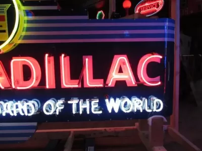 New Cadillac Double-Sided Porcelain Neon Sign with Bullnose 72"W x 48"H
