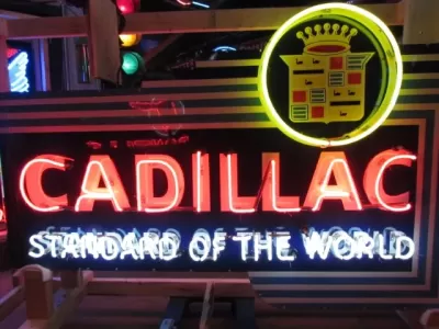 New Cadillac Double-Sided Porcelain Neon Sign with Bullnose 72"W x 48"H