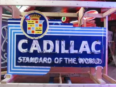New Cadillac Double-Sided Porcelain Neon Sign with Bullnose 72"W x 48"H